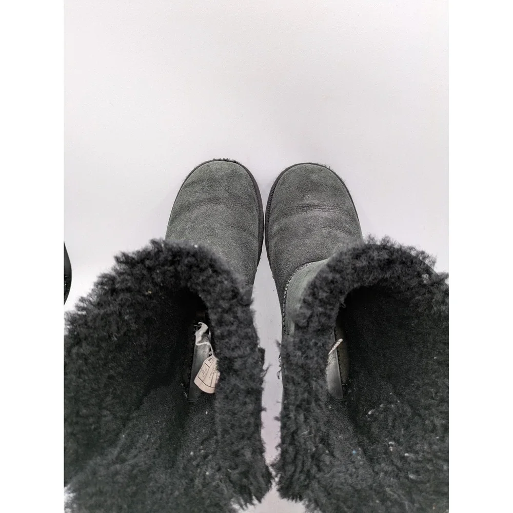 UGG Australia Bailey Bow Boots Womens 6 Gray Sheepskin Suede Winter